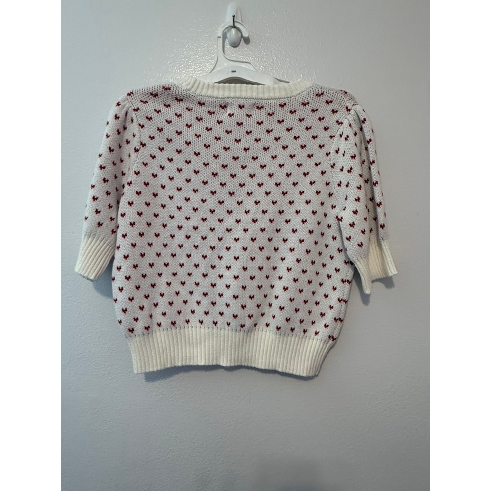 Universal Thread Womens Short Sleeve Cotton Knit Sweater White Red Hearts M NWT - Picture 3 of 3